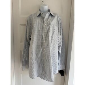 Neiman Marcus Mens‎ 17 34/35 Wrinkle Free Cotton Check Dress Shirt Blue White
